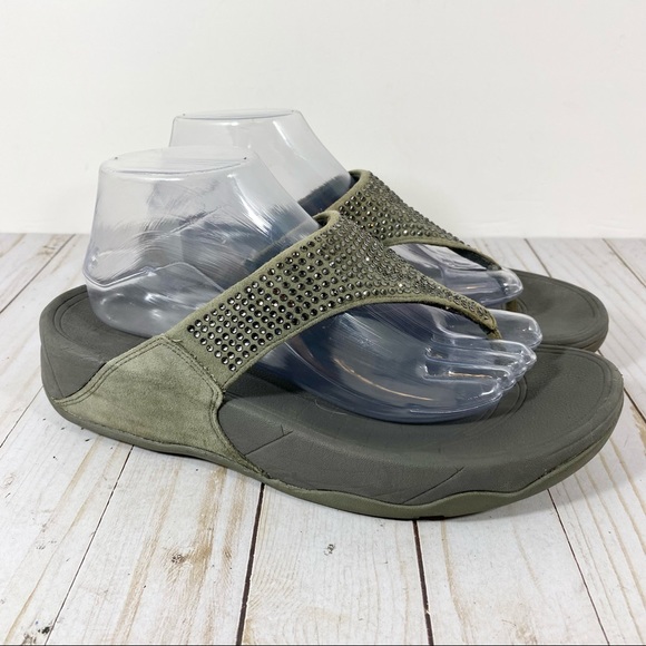 Fitflop Shoes - Fitflop Rhinestone Grey Suede Thong Sandals 9